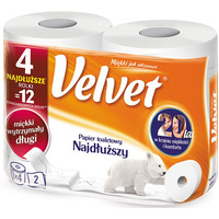 Papier toaletowy celulozowy VELVET Najduszy, 2-warstwowy, 486 listków, 4szt., biay