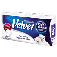 Papier toaletowy celulozowy VELVET Delikatnie Biay, 3-warstwowy, 162 listki, 8szt., biay