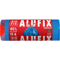 Worki na śmieci ALUFIX, ze ściągaczem, LDPE, 60x60cm, 40l, 15 szt., niebieskie