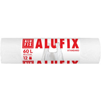 Worki na śmieci ALUFIX, z uszami, HDPE, 64x71cm, 60l, 12 szt., białe