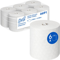R�cznik papierowy w roli SCOTT Essential, 1-warstwowy, 350 m, 1400 listk&oacute;w, 6 rolek, bia�y