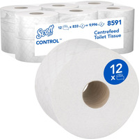 Papier toaletowy SCOTT Control, centralne odwijanie, 2-warstwowy, 204m, 12 rolek x 833 listki, bia�y